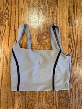 Light Gray Crop Tank with Black Contrast Piping
